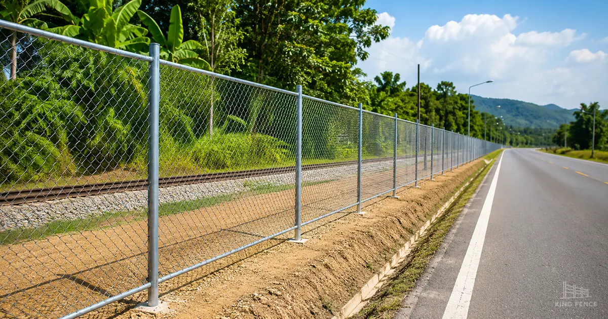 ติดตั้งรั้วตาข่ายถัก chain-link ริมเขตทางแนวยาวในประเทศไทย
